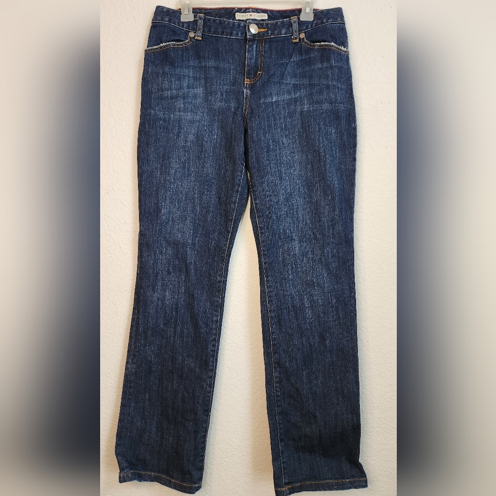 Tommy Hilfiger Low-Rise Jeans with Pink Stitching‎ on the Back Pockets, Size 10